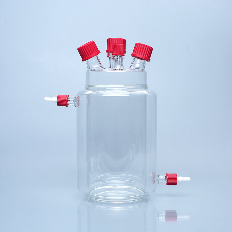 Anaerobic Fermentation Supplement Feeding Bottle Sludge Fermentation Experimental Reaction Device Double-Layer Glass Bottle Cstr Anaerobe Reactor Five-Hole Design Double Rounds Water Area Straw Biogas Fermentation